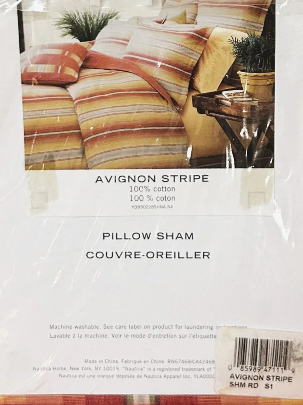 2 vintage standard Pillow Shams~Nautica Avignon Stripe~~Orange white yellow